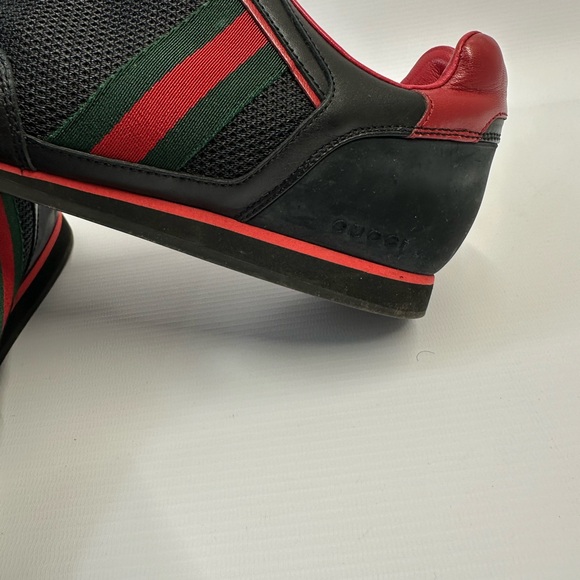 Gucci Black/Red Leather and Mesh Vintage Tennis Sneakers - Picture 4 of 9